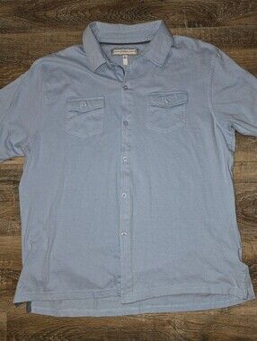 PD&C Stretch Slim Fit Button Up Shirt Men’s L Blue Short Sleeve Dual Pocket Polo